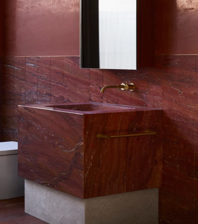 Luxury Red Marble Bathroom Vanity with Gold Fixtures